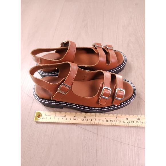 Pilcro by Anthropologie Leather Platform Sandals Lug Sole Brown Size 37 - Picture 6 of 10
